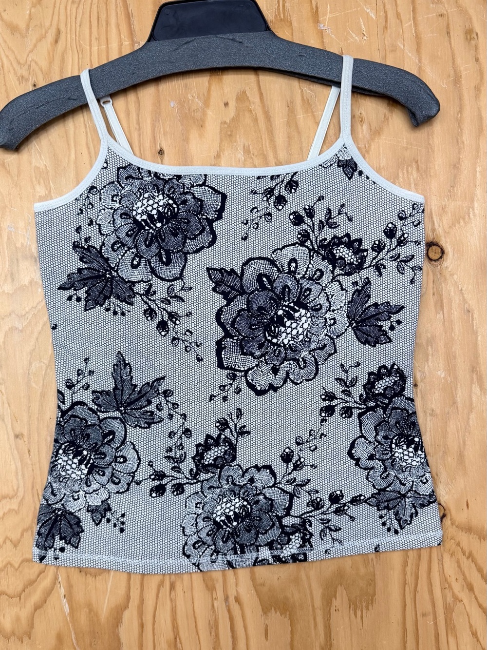 VTG Y2K Express Floral Mesh Cami Tank Top Black White Goth Grunge S